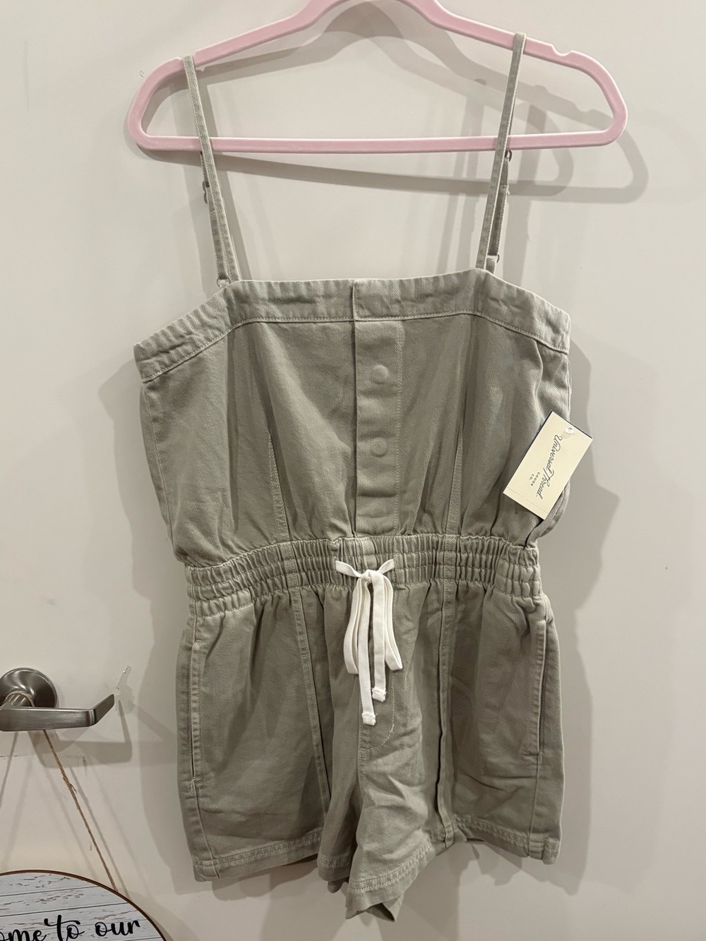 Universal Thread Sage Green Cotton Romper with Drawstring Waist